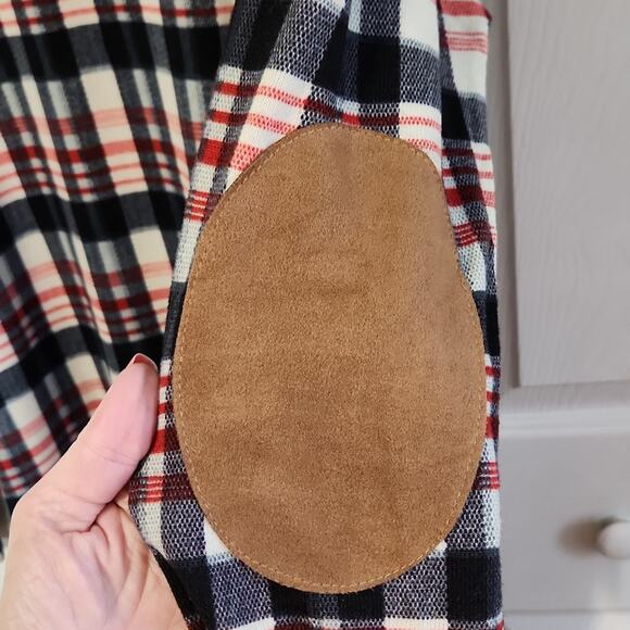 Grace & Emma Women's Plaid Dress Size LG Faux Suede Elbow Patches Knee Length - Picture 4 of 9